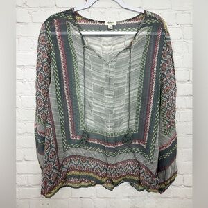 Dylan Peasant Blouse‎ Bohemian Top Womens Size L sheer front tie
